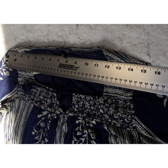 New Lucky Brand Womens Linen Blend Peasant Top Blouse Small 3/4 Sleeve Navy Boho - Picture 4 of 9